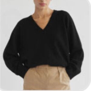 Almina Concept V Neck Wool Sweater Black Size Small